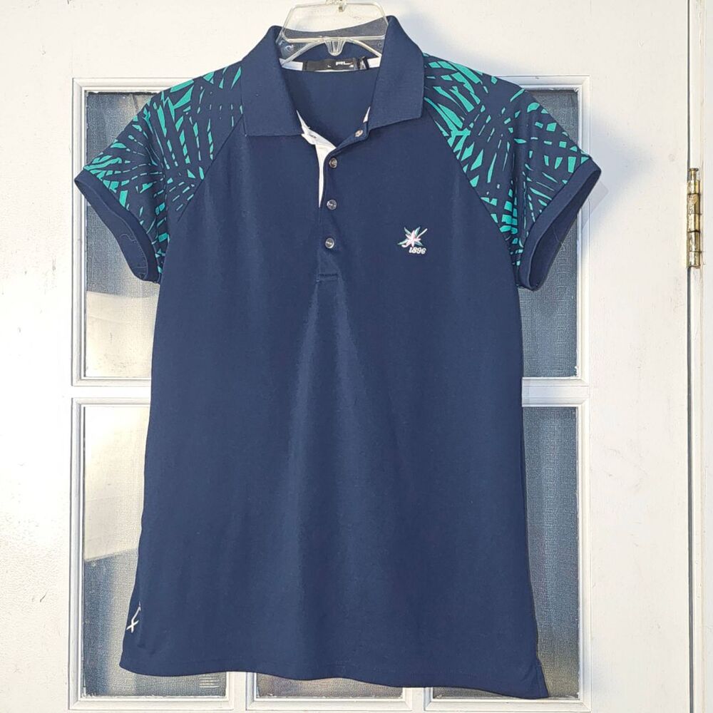 RLX Ralph Lauren Womens Navy Green Short Sleeve Polo Golf Shirt Small